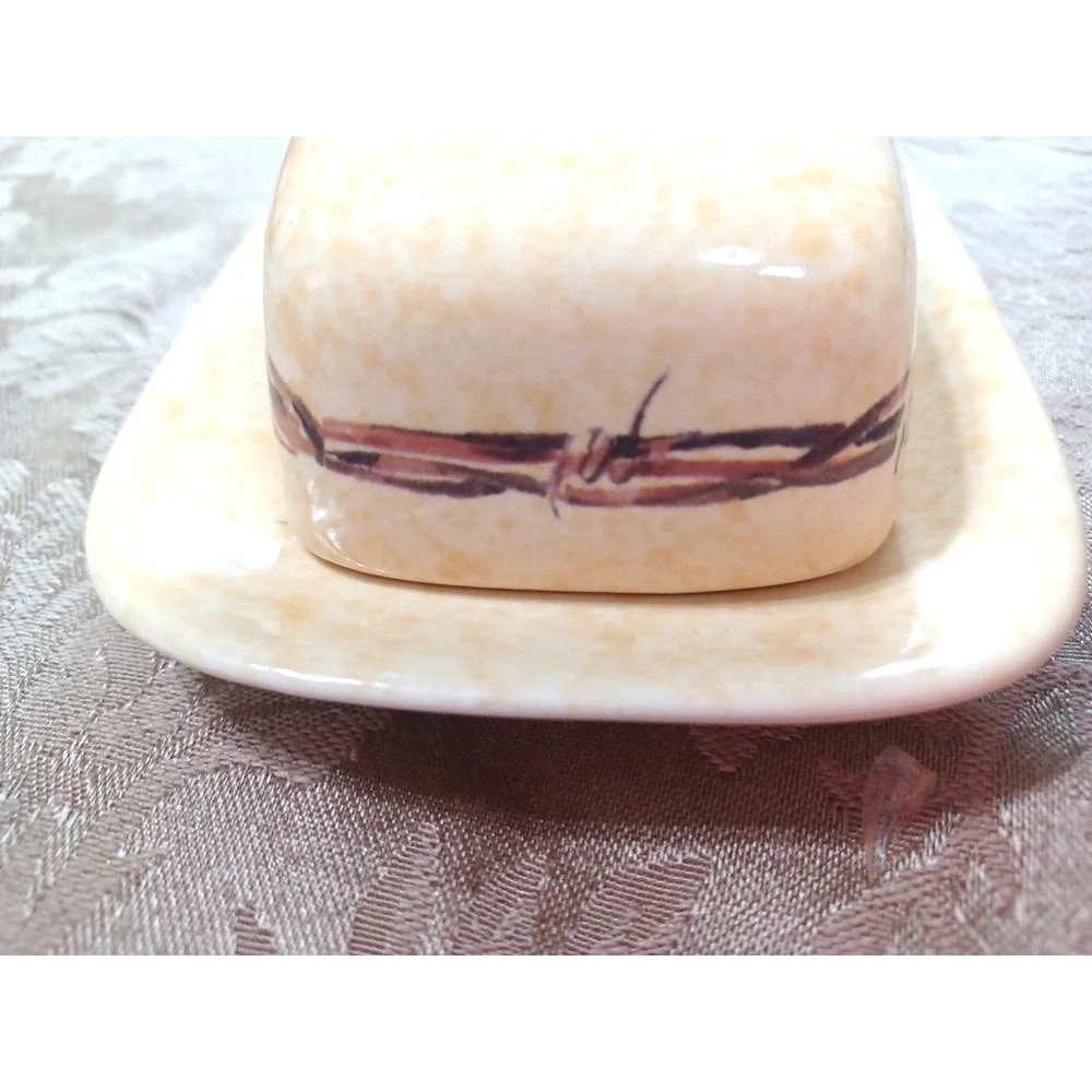Cowboy Living Barbwire Covered Butter Dish w Lid Eve Armson 8x4 Western *READ